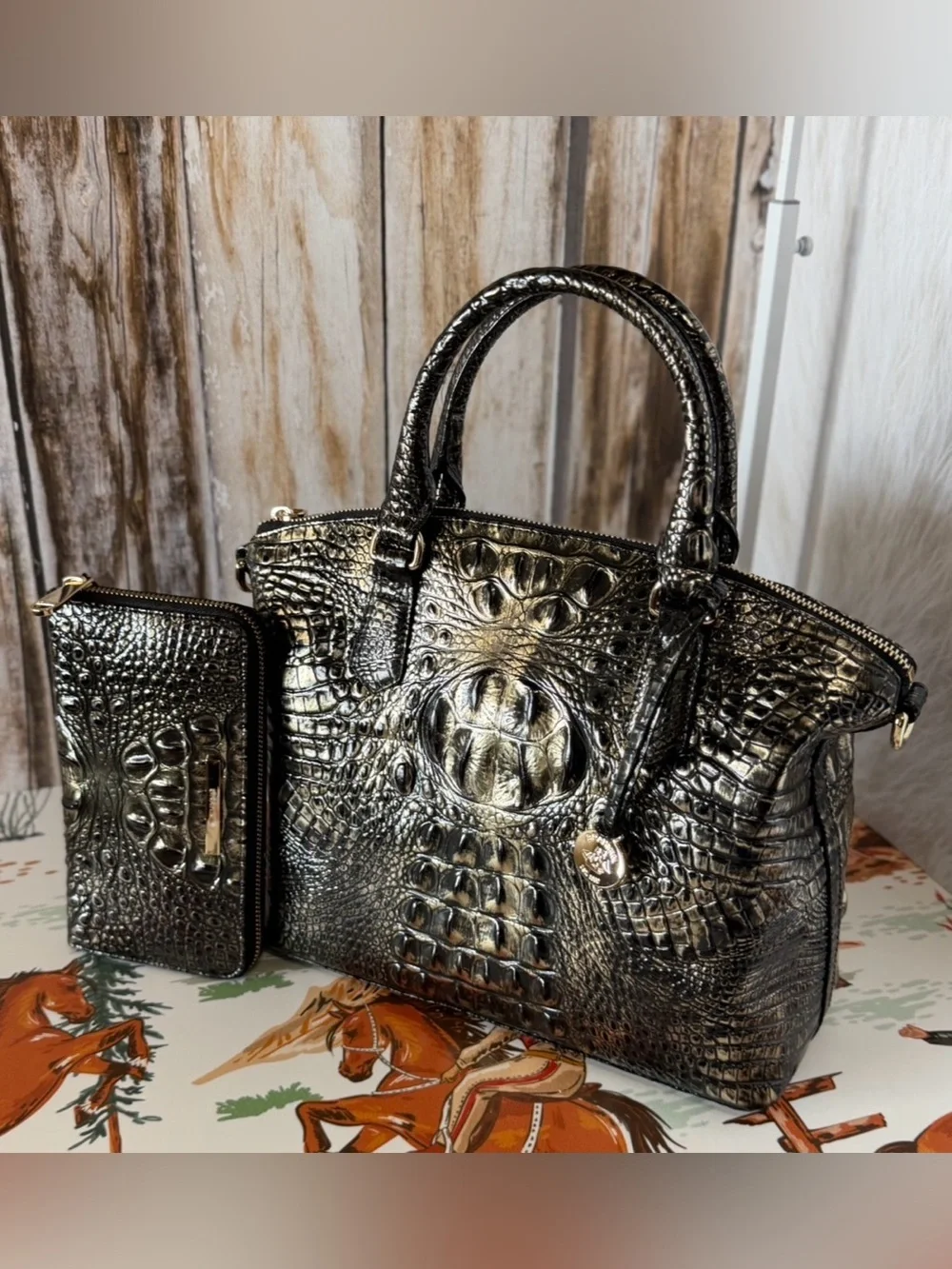 FIRM SET ~ NWT Brahmin Black Onyx Med Duxbury Melbourne Leather & SURI Wallet